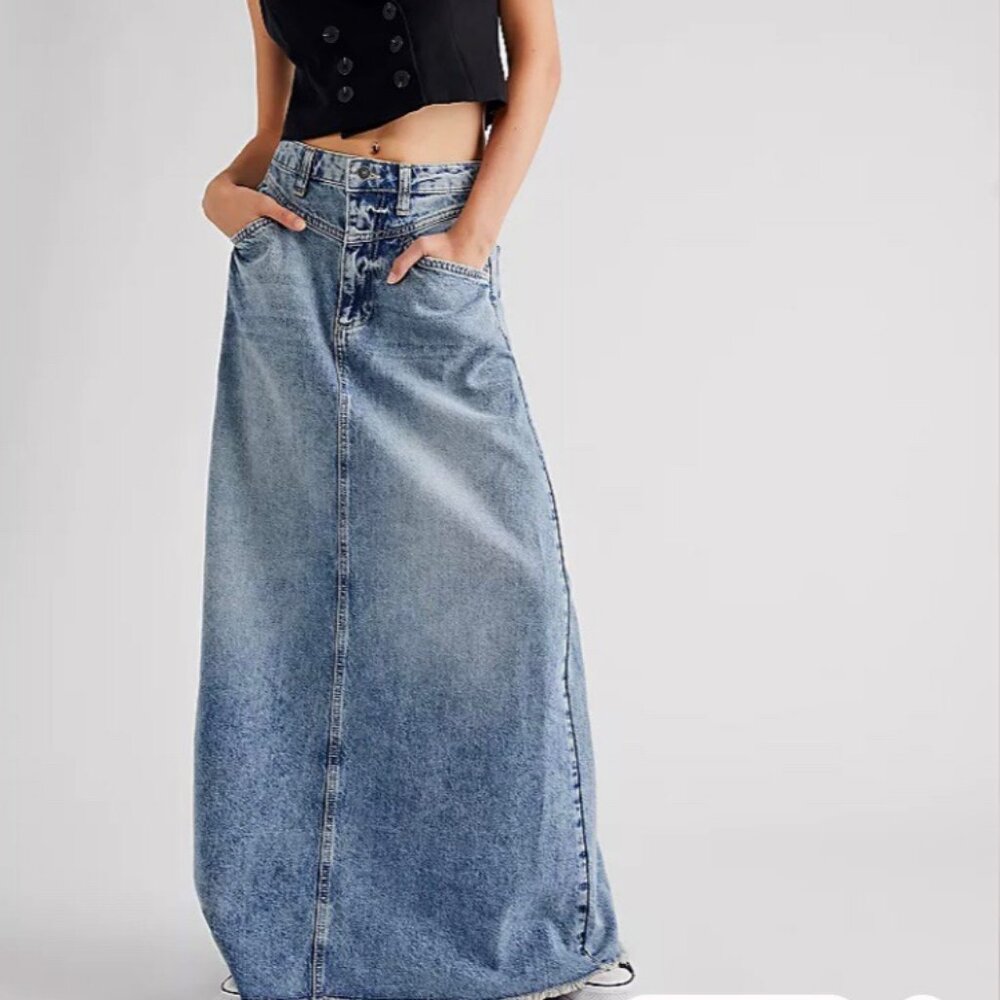 We The Free Come As You Are Denim Maxi Skirt Size 14